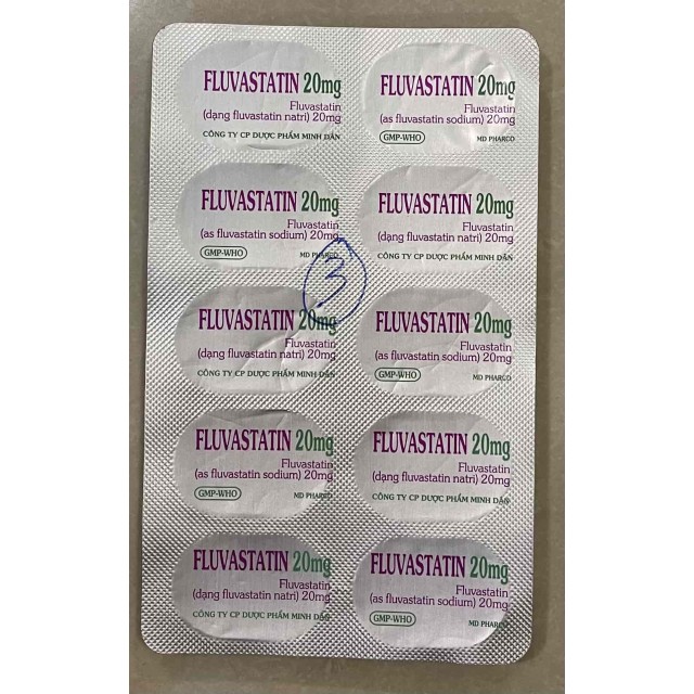 Fluvastatin 20 mg Minh Dân H/10 viên ( trị mỡ máu)