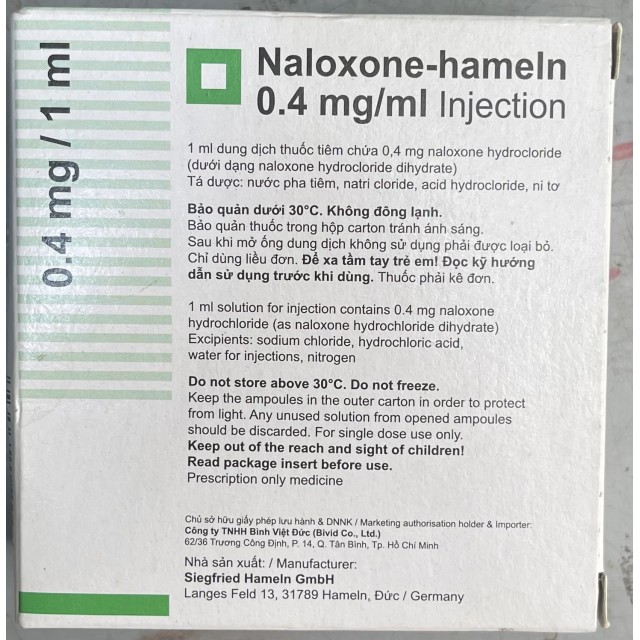 Naloxone-hameln 0,4mg/ml H/10 ống 1ml