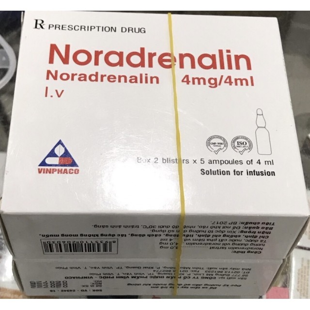 Noradrenalin 4mg/4ml H/10 ống (Điều trị tụt huyết áp cấp tính)
