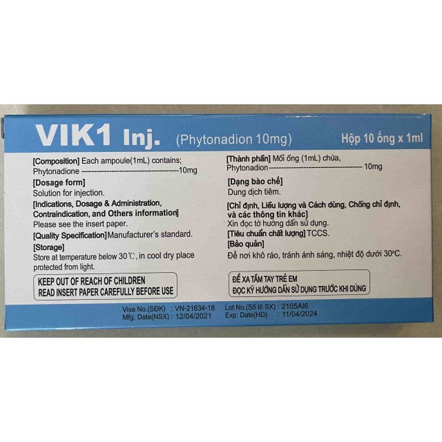 Vik 1(vitamin K) inj H/10 ống 1ml- (điều trị xuất huyết Korea)