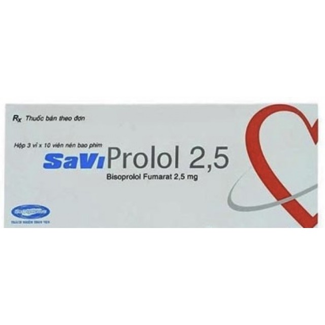 Savi prolol 2,5 ( Bisoprolol Savi) H/30 viên (kiểm soát tăng huyết áp và đau thắt ngực)