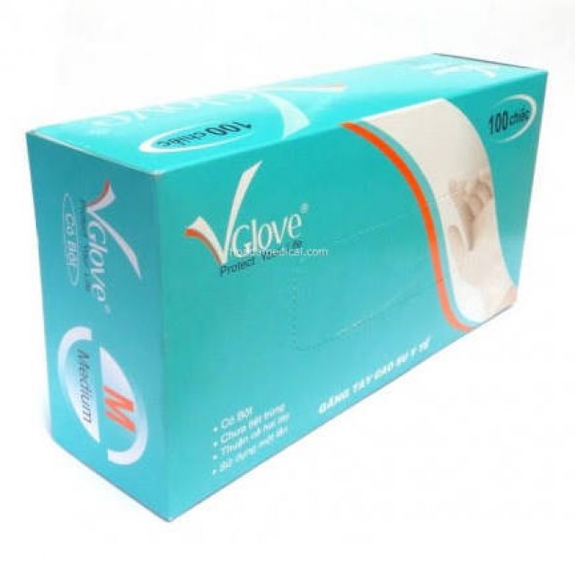 Găng sạch (Găng tay y tế có bột 24 cm VGlove hộp 100 cái) size M