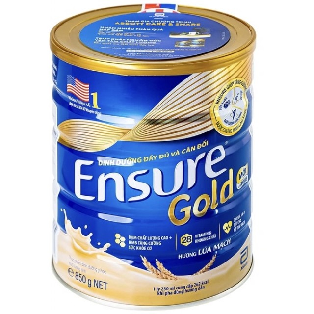 Sữa bột Ensure Gold Abbott hương lúa mạch H/850 g ( Tốt cho tim mạch)