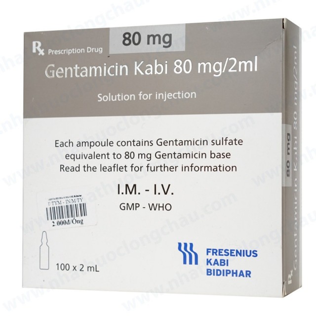 Gentamicin Kabi 80mg/2ml Hộp/100 ống