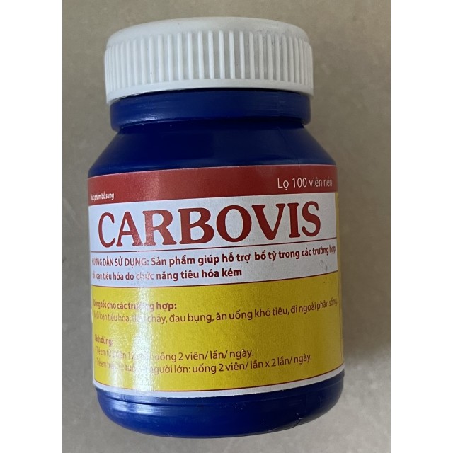 CARBOVIS H/100 viên (Than hoạt tính)Giúp giảm tiêu chảy, đầy bụng,ăn không tiêu.