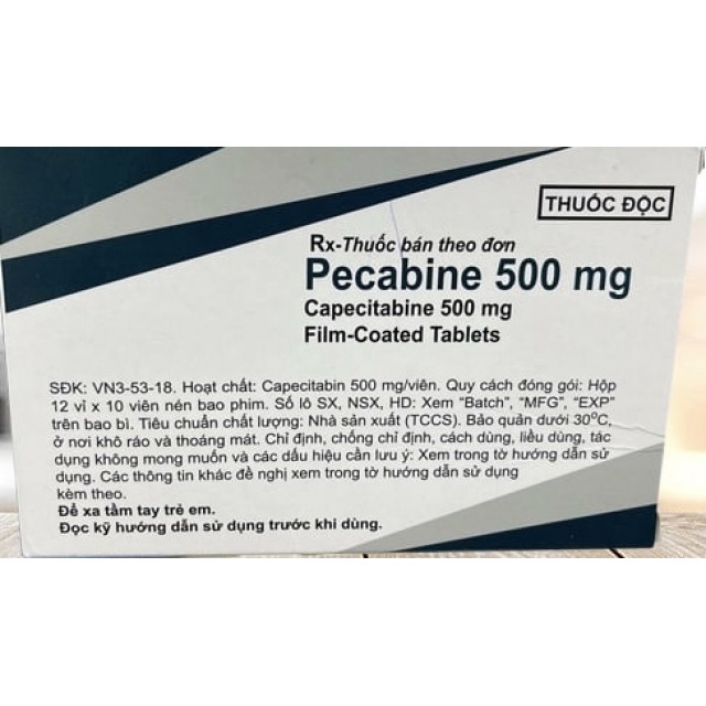 Pecabine 500mg H/120 viên (Điều trị bước một cho bệnh nhân ung thư đại trực tràng di căn)